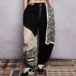 POL Black and Cream Patchwork Lace Joggers